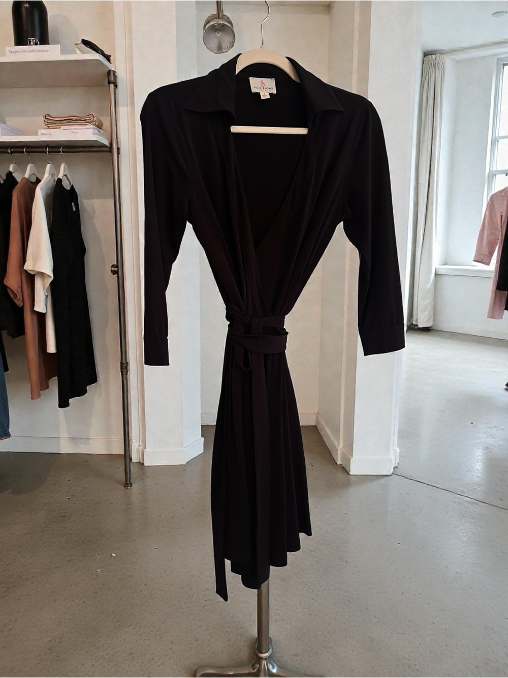 JB by Julie Brown Black Long-Sleeve Wrap Dress with Collar